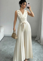 Women summer sleeveless v-neck lace pleated Maxi Jumpsuit