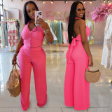 Fashion Women's Casual Halter Neck Lace-Up Top & Pants Two-Piece Set