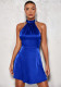 Women's Blue Satin Dress Sexy Elegant Gown