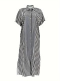 Women's Summer Casual Pocket Shirt Long Dress