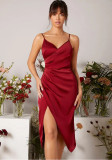 Women's Slit Satin Dress Summer Strap High-Slit Dress
