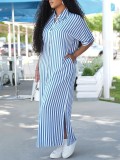Women's Summer Casual Pocket Shirt Long Dress