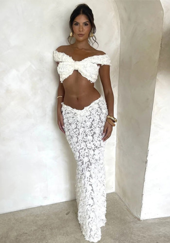 Sexy Long Skirt Floral Strap Swimsuit Three-Piece Set
