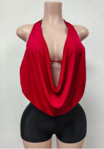 Spring Summer Women's Sexy Halter Neck Lace-Up Low Back Top Shorts Set