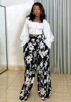 Long Sleeve Top with Loose Printed Wide-Leg Pants Casual & Comfortable Two-Piece Set Long Sleeve Top with Loose Printed Wide-Leg Pants Casual & Comfortable Two-Piece Set