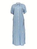 Women's Summer Casual Pocket Shirt Long Dress