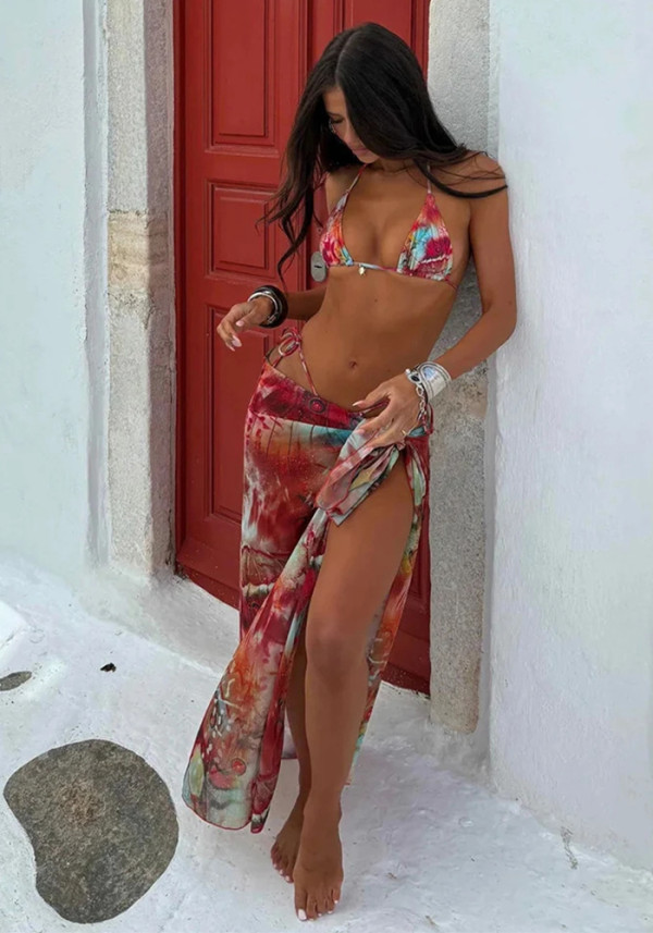 Mesh Three-Piece Bikini Swimsuit