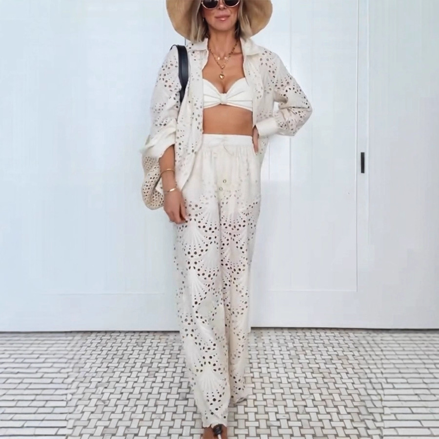 Women Fall and Winter Long-sleeved Single-breasted Shirt and Pants Two-piece Set