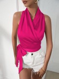 Women satin spring and summer Halter neck Sexy Lace-up Sleeveless Top