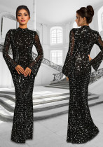 Women sexy long-sleeved beaded dress