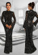 Women sexy long-sleeved beaded dress