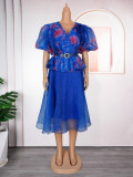 Plus Size African Women Puff Sleeve Elegant Print Maxi Dress