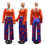 Long Sleeve Top with Loose Printed Wide-Leg Pants  Casual & Comfortable Two-Piece Set