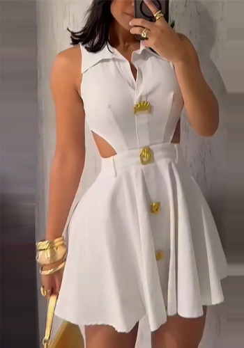 Women Summer French Polo Neck Sleeveless Dress