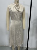 Women Summer Pleated Satin Maxi Dress