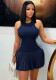 Women sexy striped pleated dress