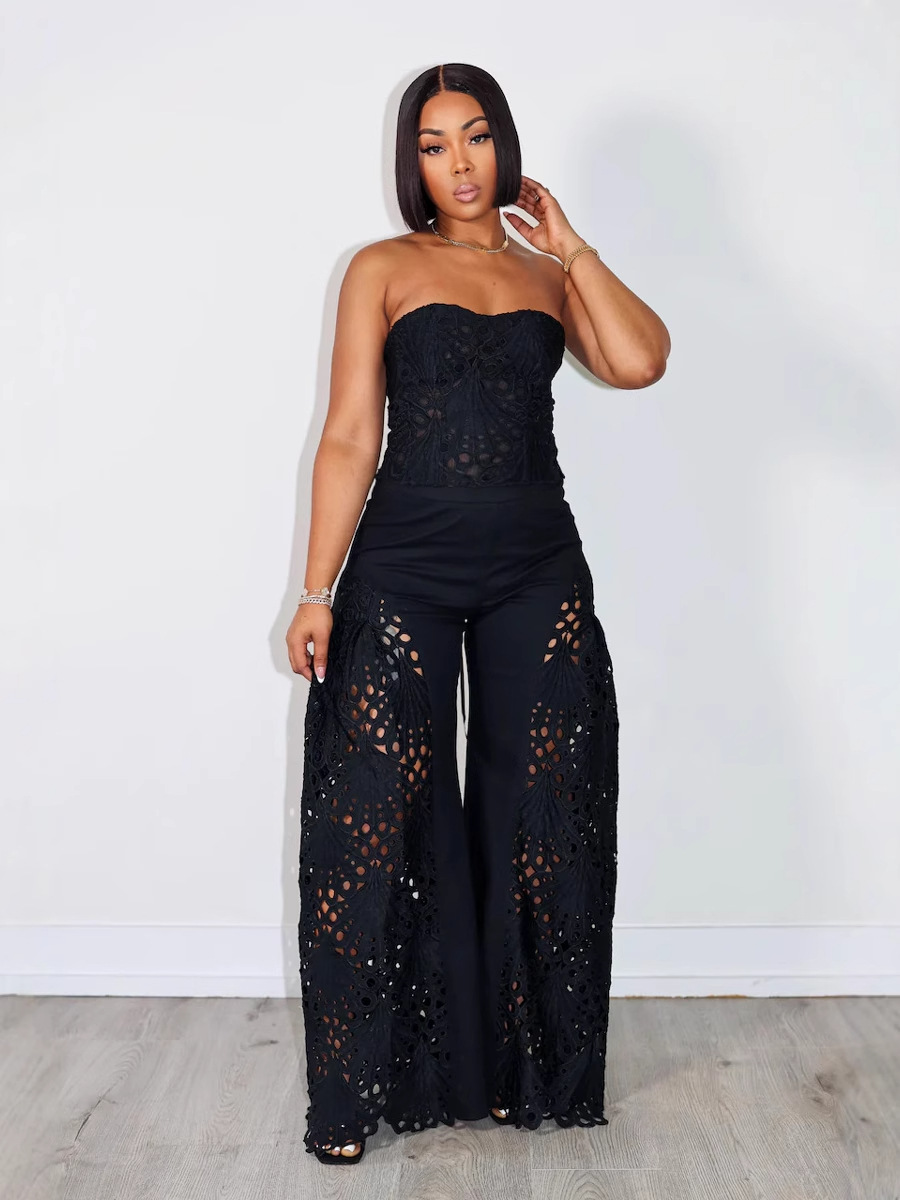 Women Lace Strapless Top and Pant Two-piece Set