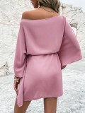 Women Satin Off-shoulder Asymmetrical Dress