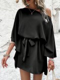 Women Satin Off-shoulder Asymmetrical Dress