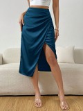 Women Summer Pleated Slit Skirt