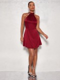 Women's Blue Satin Dress Sexy Elegant Gown