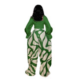 Long Sleeve Top with Loose Printed Wide-Leg Pants  Casual & Comfortable Two-Piece Set