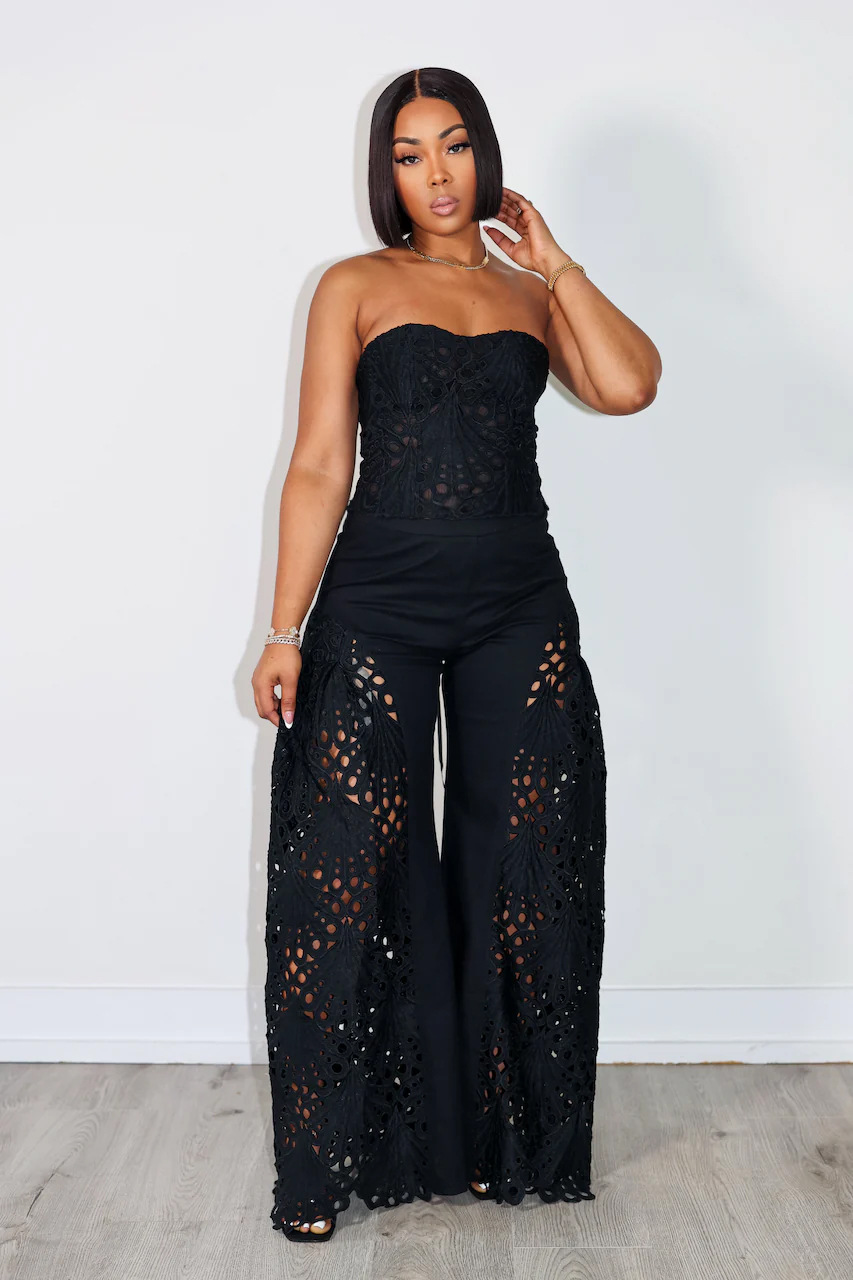 Women Lace Strapless Top and Pant Two-piece Set