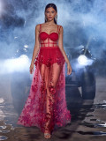 Sexy Strap Mesh Sheer Formal Party Dress Print Sleeveless Long Gown