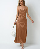 Women Pleated Sleeveless Satin Dress