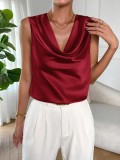 Women Spring and Summer Draped Pleated Sleeveless Satin Top
