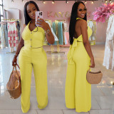 Fashion Women's Casual Halter Neck Lace-Up Top & Pants Two-Piece Set
