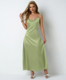 Women Pleated Sleeveless Satin Dress