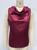 Women Spring and Summer Draped Pleated Sleeveless Satin Top