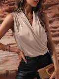 Women spring and summer sleeveless pleated sexy top