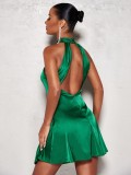 Women's Blue Satin Dress Sexy Elegant Gown