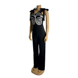 Women Party Geometric Ribbon Embroidered Jumpsuit