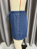 Women summer sleeveless lace top and denim shorts two-piece suit