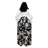 Long Sleeve Top with Loose Printed Wide-Leg Pants  Casual & Comfortable Two-Piece Set