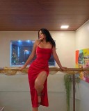 Women Slit Lace-up Sexy Strap Dress