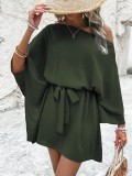 Women Satin Off-shoulder Asymmetrical Dress