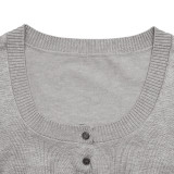 Casual Round Neck Short Crop Knit Long-Sleeve Top & Skirt Two-Piece Set
