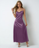 Women Pleated Sleeveless Satin Dress