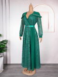 Plus Size Women Patchwork Lace Elegant Maxi Dress