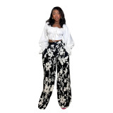 Long Sleeve Top with Loose Printed Wide-Leg Pants  Casual & Comfortable Two-Piece Set
