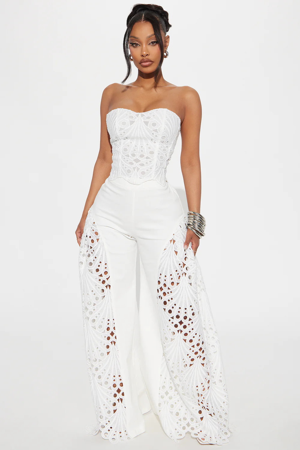 Women Lace Strapless Top and Pant Two-piece Set
