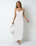 Women Pleated Sleeveless Satin Dress