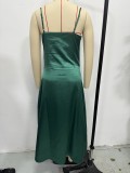 Women Pleated Sleeveless Satin Dress