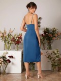 Women's Slit Satin Dress Summer Strap High-Slit Dress