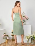 Women's Slit Satin Dress Summer Strap High-Slit Dress