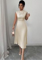 Women Summer Pleated Satin Maxi Dress Women Summer Pleated Satin Maxi Dress